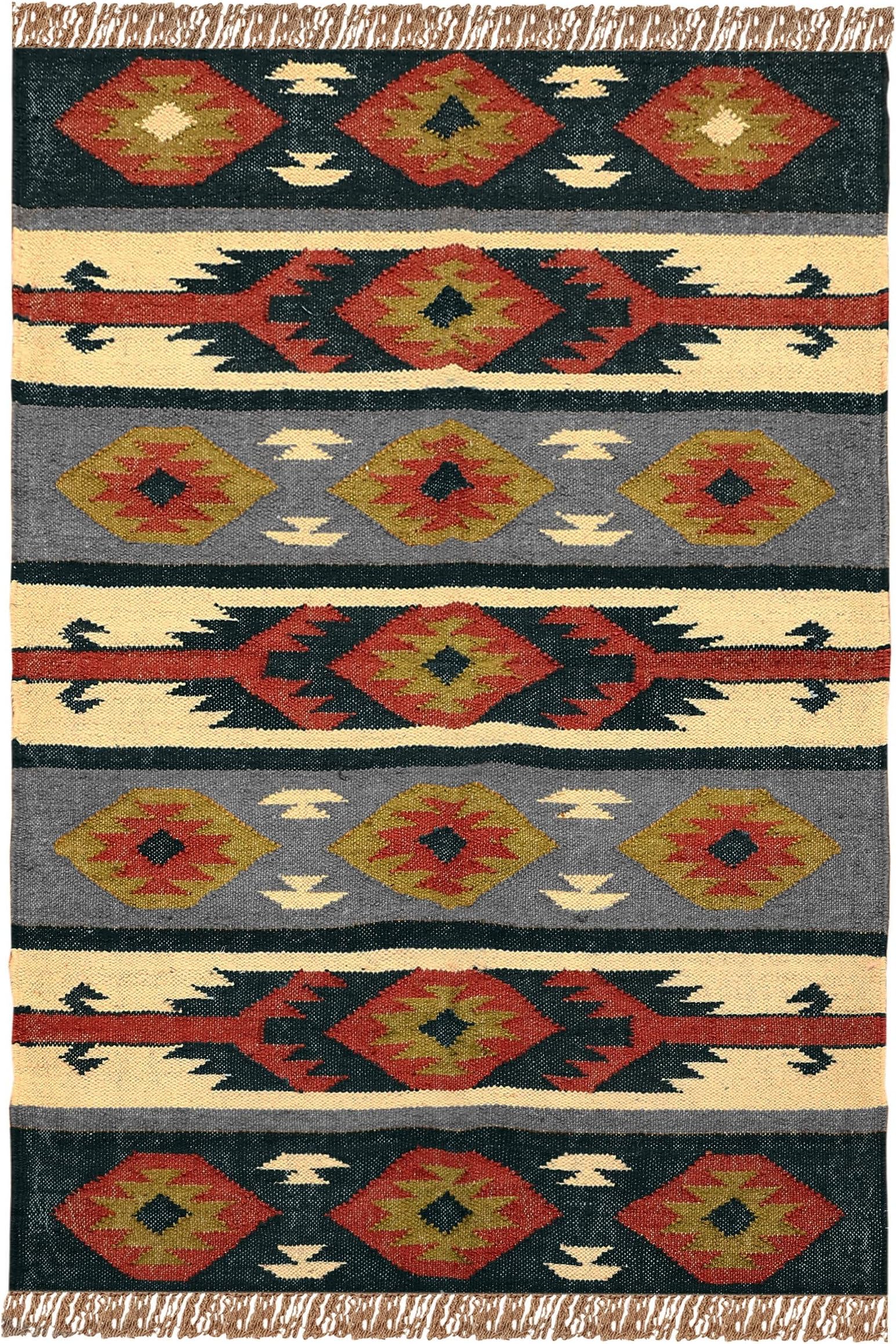 Neutral Flatweave 3'x3' Square Kilim Area Rug - Gray & Multi Geometric Handwoven Wool Jute for Indoor/Outdoor Bedroom Kitchen Lake House Dining Room Doormat