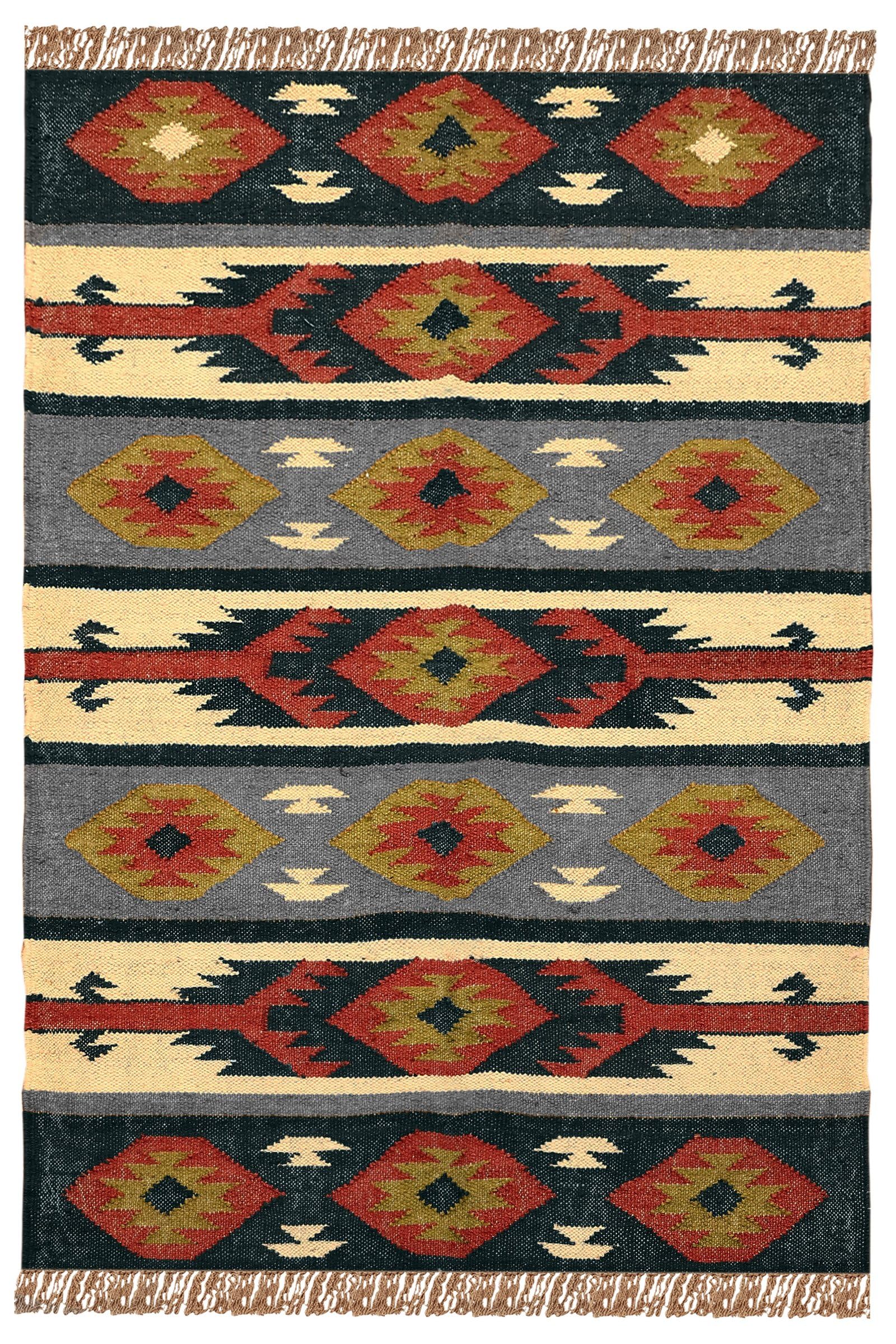Tapis en laine et jute 1,8x1,8m gris tissé main carré