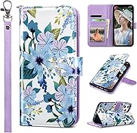 Vista 24 de ULAK Compatible con iPhone 12 Pro Max Funda Cartera con Portarjetas, Funda de Cuero PU con Soporte Plegable Ranuras para Tarjetas Correa de Muñeca