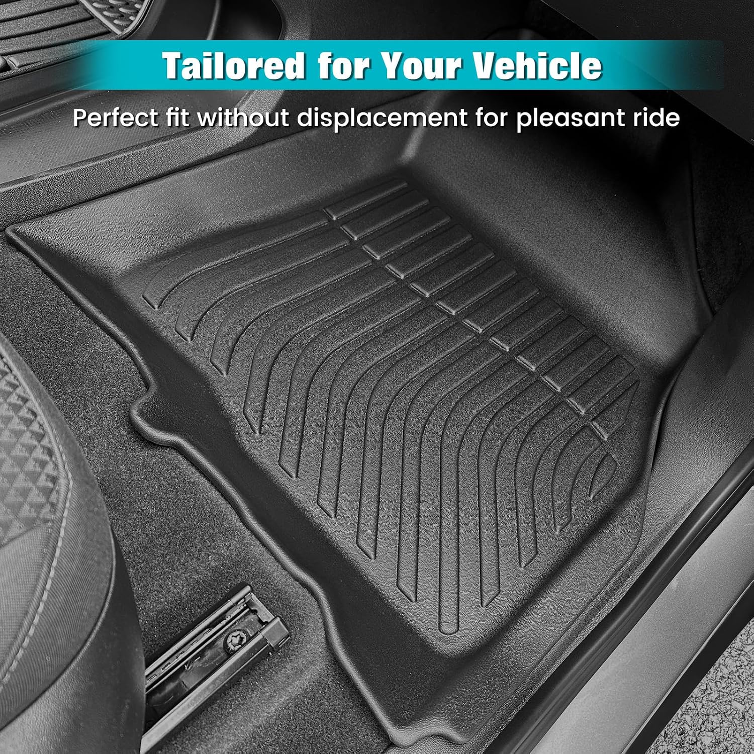 FREEMOTOR802 Compatible with 2022-2024 Chevrolet Bolt EUV Floor Mats, Black 3D Molded Carpets Liner 1st 2nd Row Front Rear Protection Pad 3PC TPE Thermo Plastic Elastomer All Weather Protector