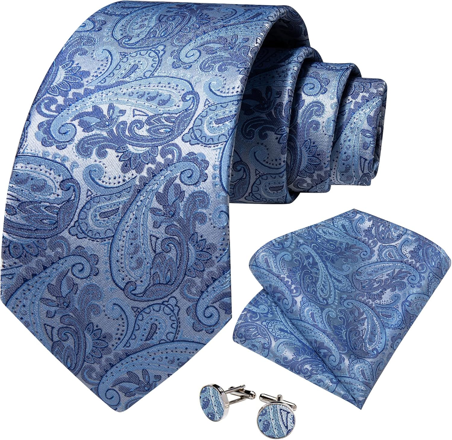 DiBanGu Mens Paisley Tie Set Silk Woven Jacquard Necktie and Pocket Square Cufflinks Gift Set for Wedding Bussiness - Image 4