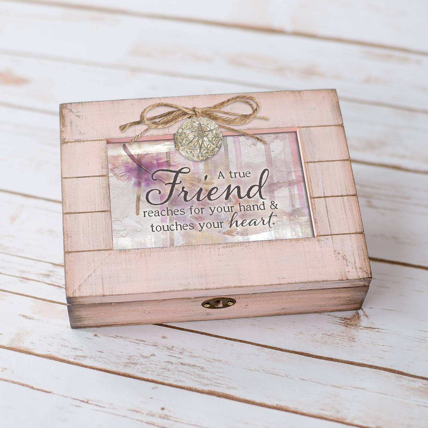 Cottage Garden Friend Heart Blush Pink Distressed Locket Music Box Plays That's What Friends are for image 2