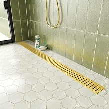 Neodrain Linear Shower Drain with Removable Capsule Pattern Grate, 304 Stainless Steel Rectangle Shower Drain, Linear Drain with Adjustable Leveling Feet, Hair Strainer, CUPC Certified Gold, 36 "