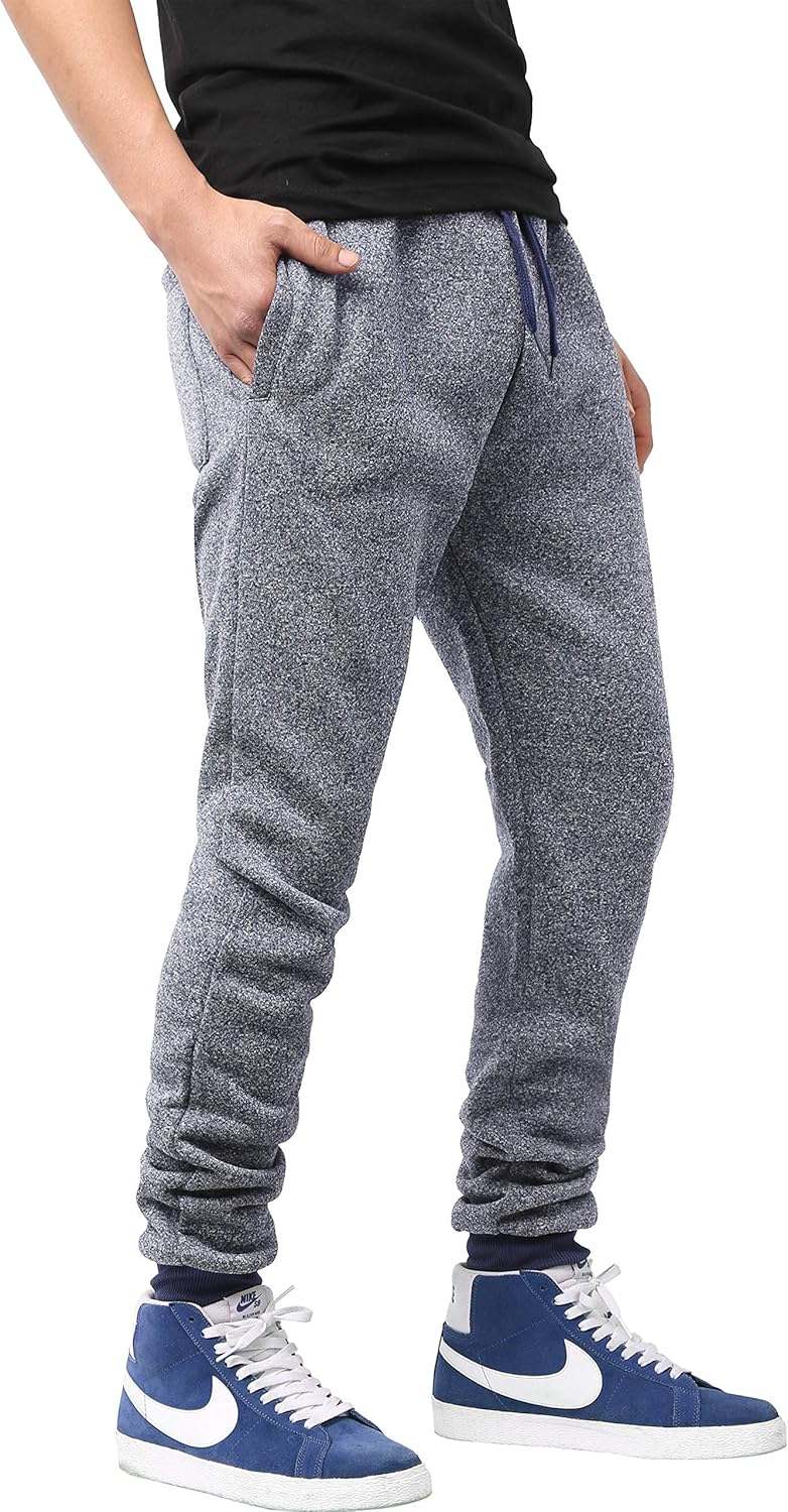 Hat and Beyond Mens Marled Slim Fit Jogger Basic Brushed Fleece Mealange Jersey Jogger Pants - Image 3