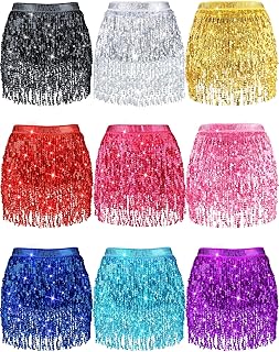 Belly Dance Hip Skirt Sequin Tassel Skirt Boho Rave Performance Outfit Summer Themes Party Skirt for Women Girl