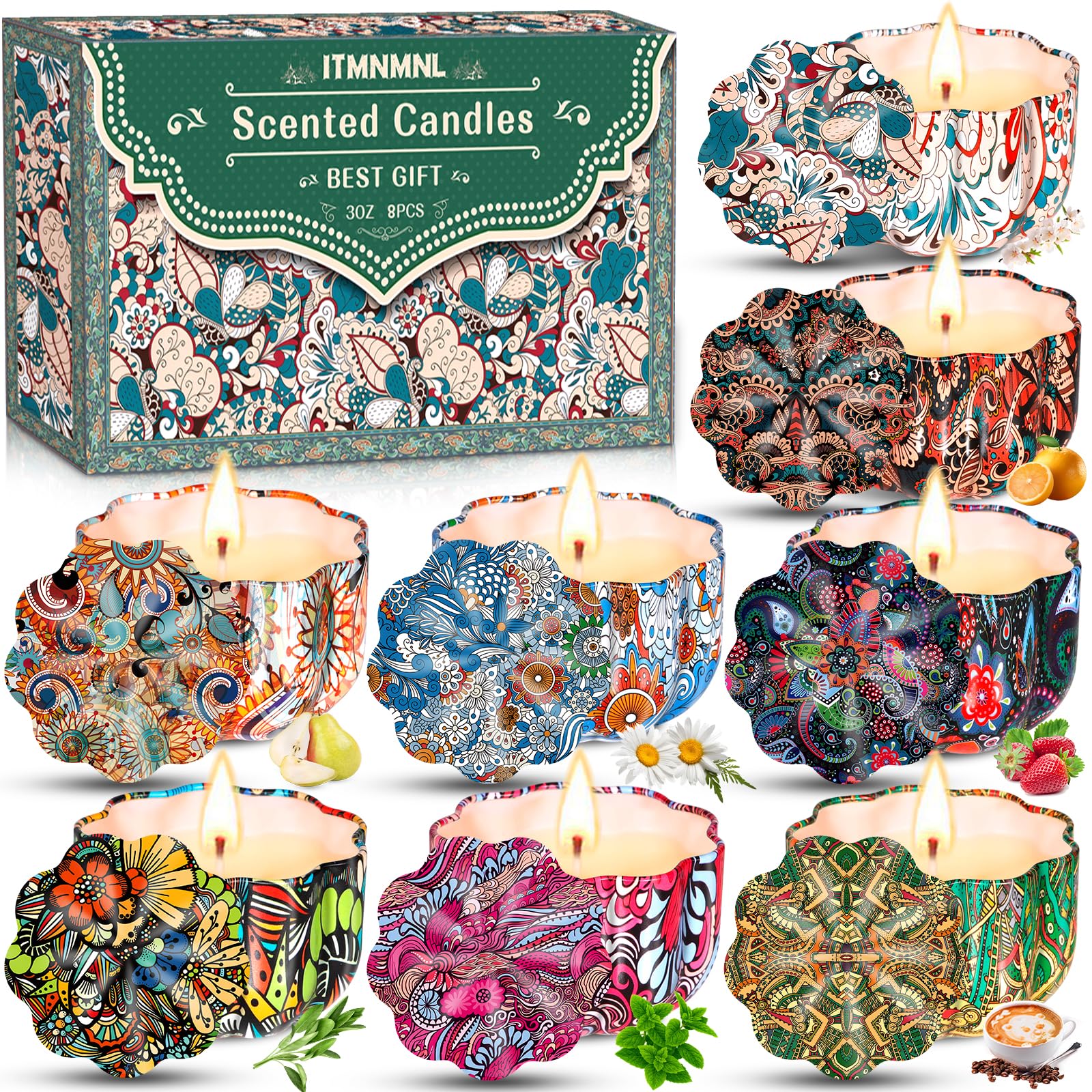 12 Bougies Parfumées Noël - Cire De Soja Naturelle - Parfums Fruits & Fleurs - Cadeau Fête - 9