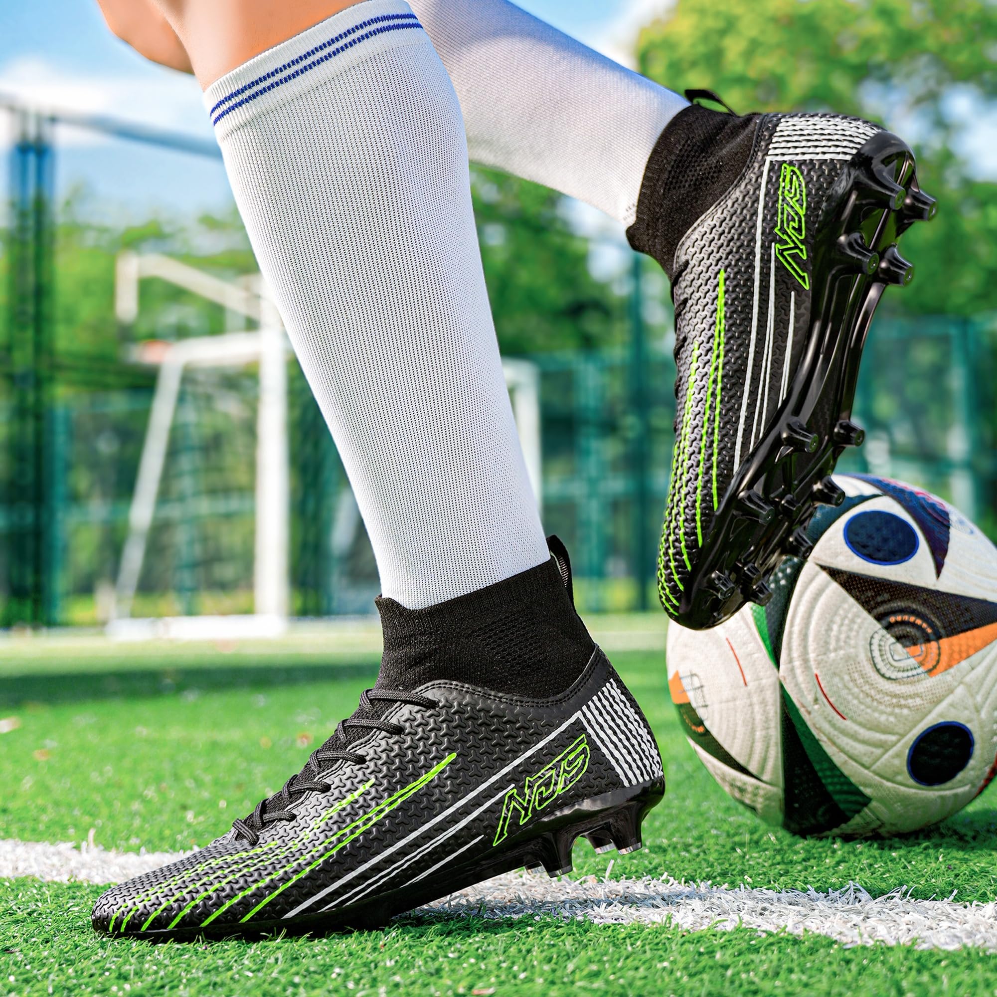 DimaiGlobal Chaussures de Football Montantes​ Crampons Homme Femme Chaussures de Futsal Adolescents Antidérapants pour l'entraînement Chaussures de Sport