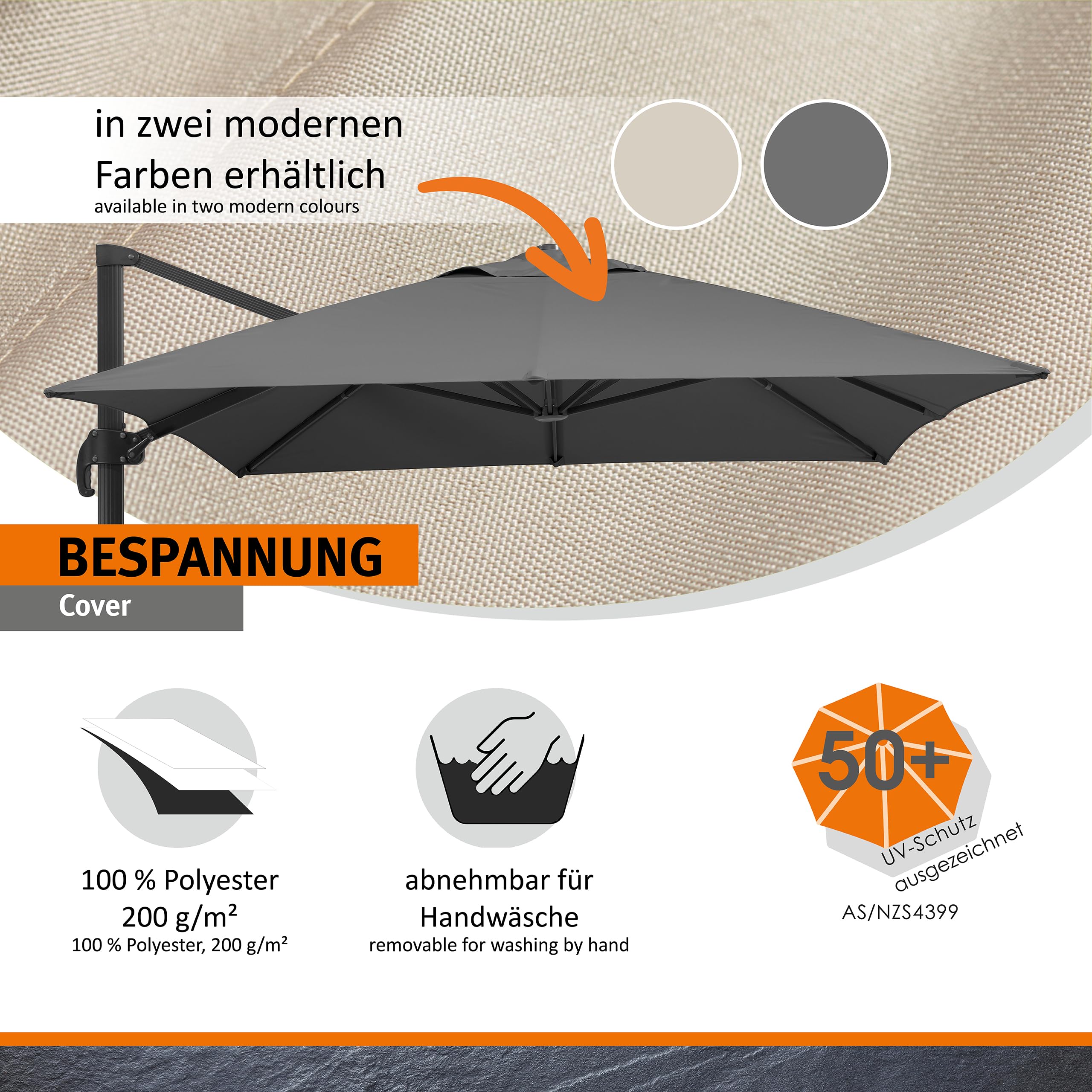 Schneider Sonnenschirm RHODOS GRANDE ca. 400 x 300 cm anthrazit, Anthracite