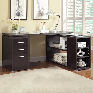 L-Shape Computer Desk with 3 Drawers, Desks for Bedrooms | Space-saving L-shaped computer desk with 3 drawers, 5 shelves; perfect desks for bedrooms and home office.