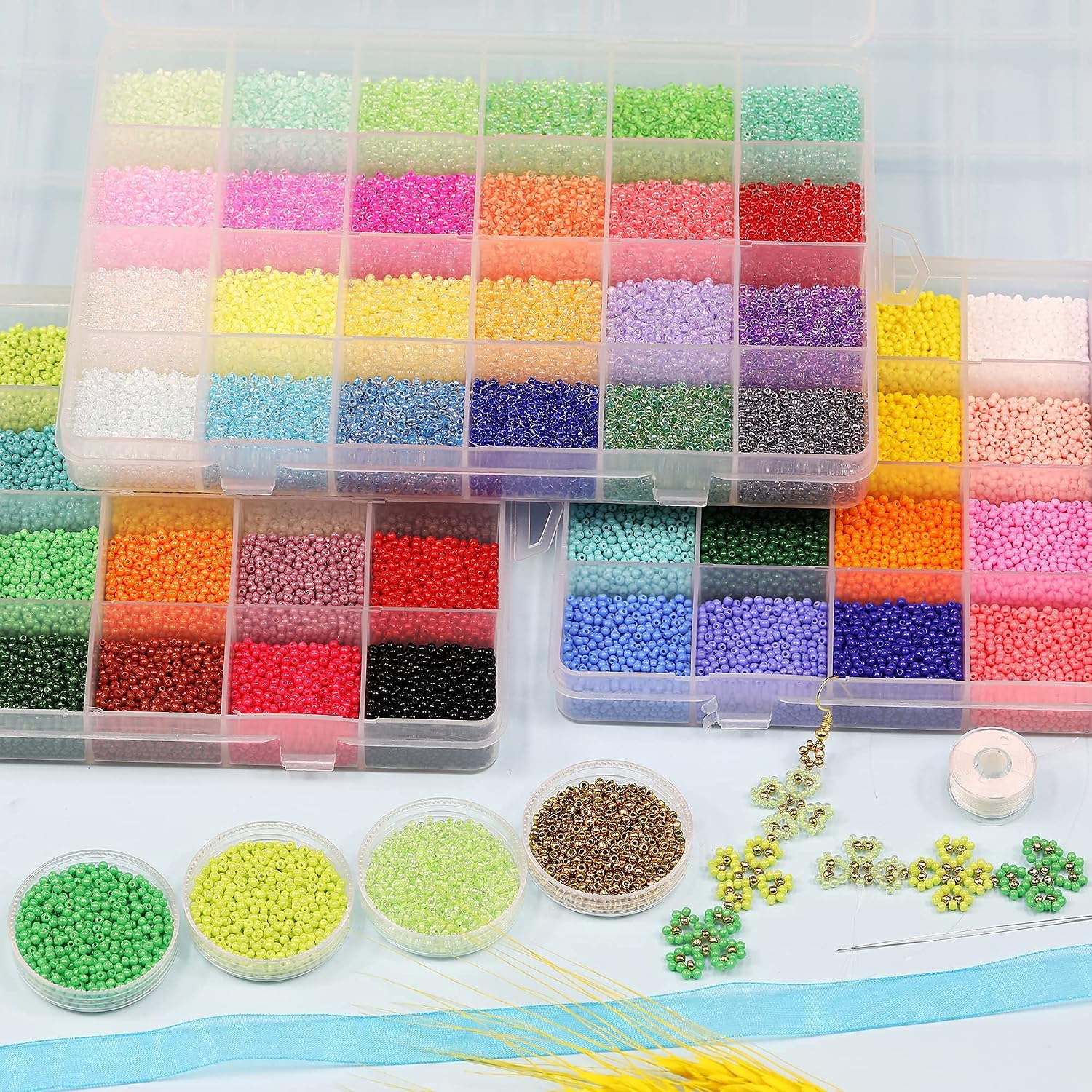 BALABEAD Size Almost Uniform Seed Beads 24000pcs in Box Opaque Color Seed Beads 24 Color Assortment 12/0 Glass Craft Beads 2mm Seed Beads for Jewelry Making, Hole 0.6mm (1000pcs/Color, 24 Colors)