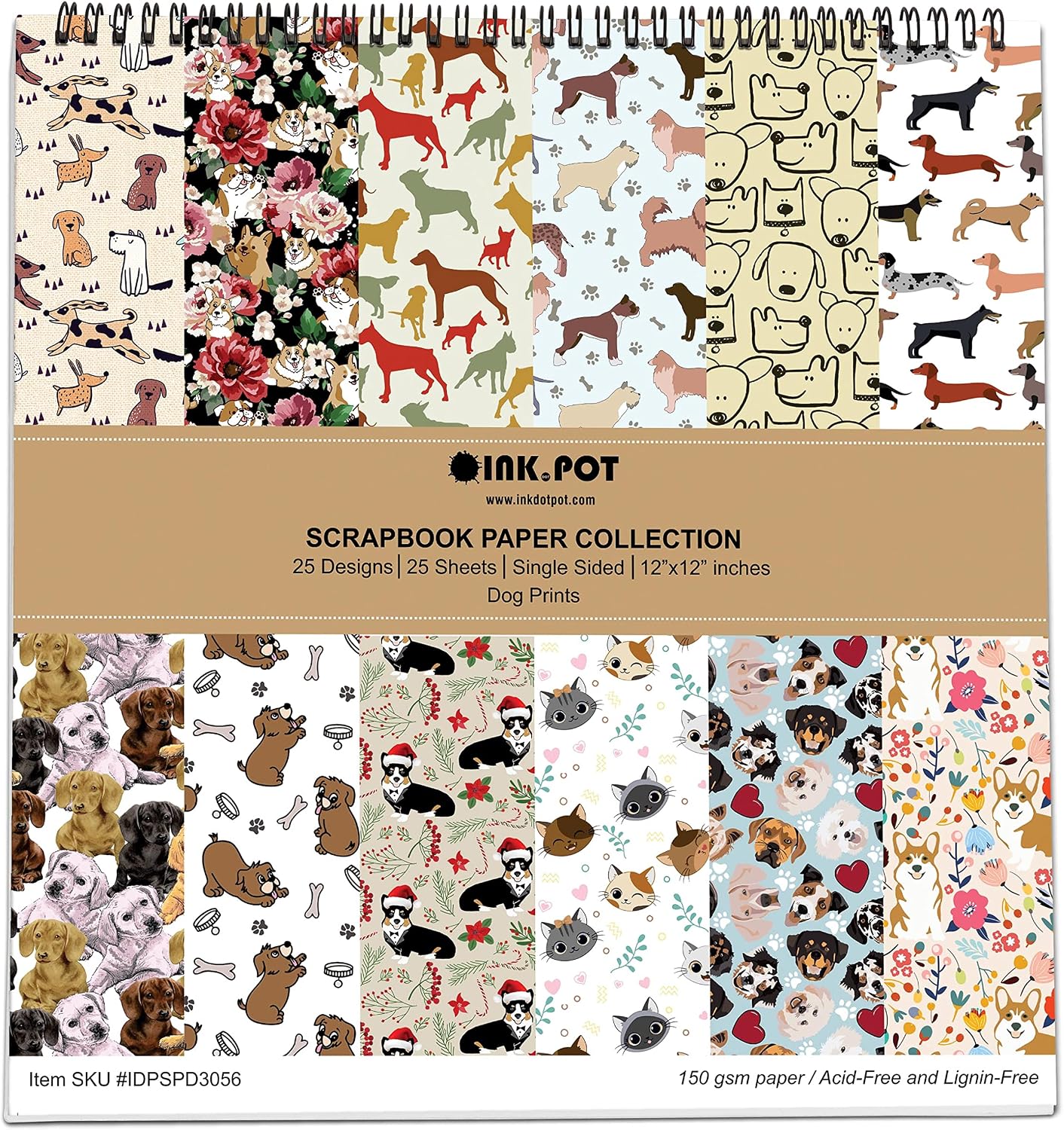 25 Dog Print Scrapbook Paper Pad 12" x 12" Single Sided Scrapbook Colorful Cardstock Paper Scrapbooking