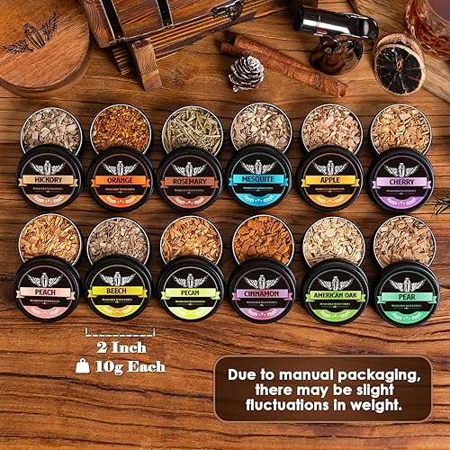 Miniatura 4 de Virutas de madera natural para ahumador de cóctel, virutas de madera de 12 sabores incluyendo manzana, cereza, roble, mezquite, nuez, pera,