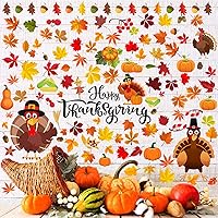 Vista 3 de Eersida 142 calcomanías de pared de Acción de Gracias, pavo, calcomanías de pared de hojas de otoño, calcomanías de pavo y hojas de arce, decoración