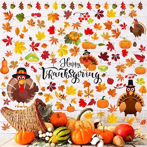 Miniatura 3 de 142 calcomanías de pared de otoño para Acción de Gracias, hojas de otoño, decoración de hojas de pavo, hojas de arce, decoración de pared para el