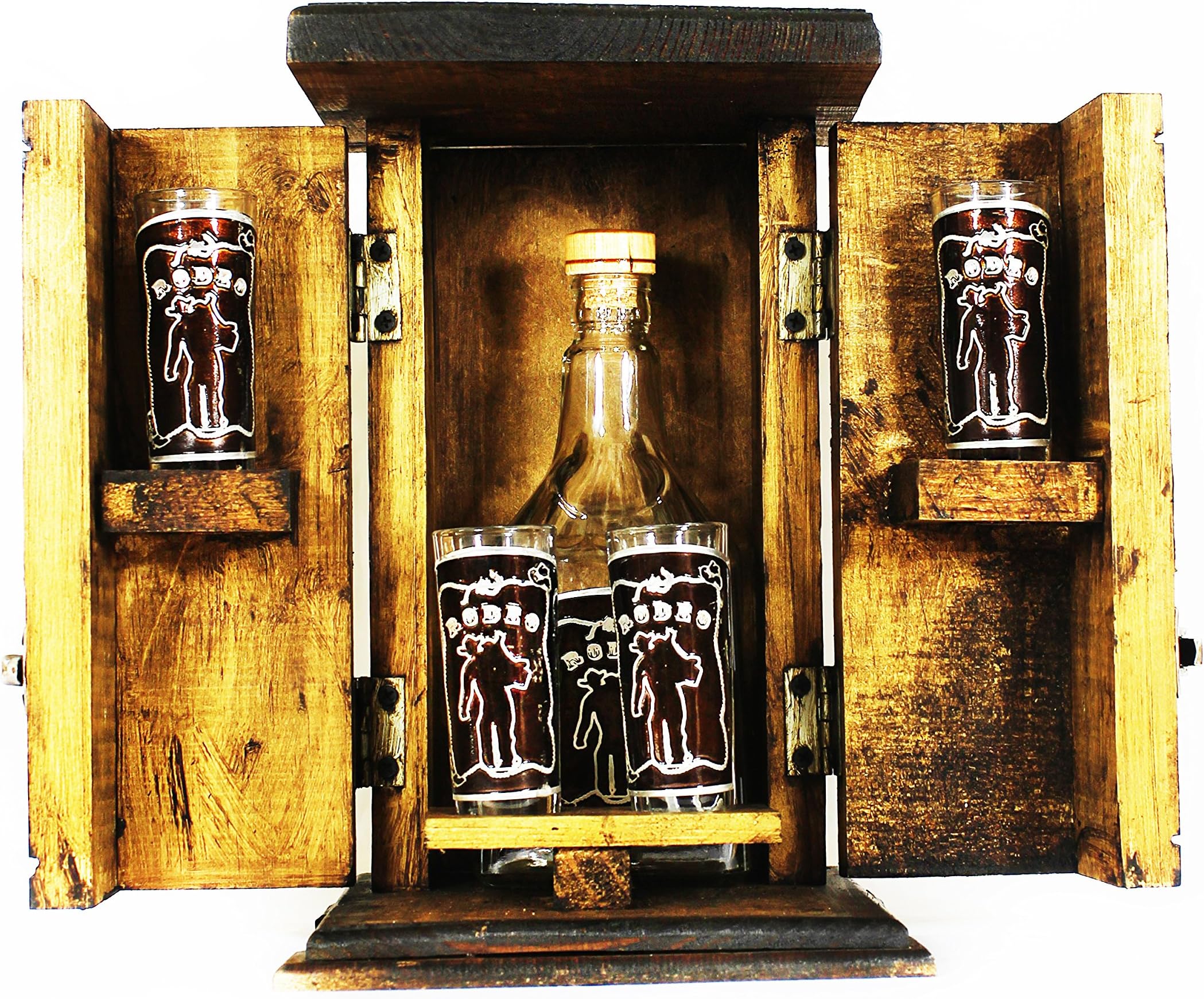 Mextouch Rodeo Cantina Set Bar With Bottle Decanter and 4 Tequila Shot Glasses with Metallic Hand Made Ornaments