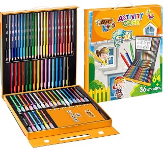 BIC Kids Stifte Set à 64: 24 Buntstifte, 24 Filzstifte, 16 Malkreiden und 36 Sticker, in praktischer Box, Activity Case