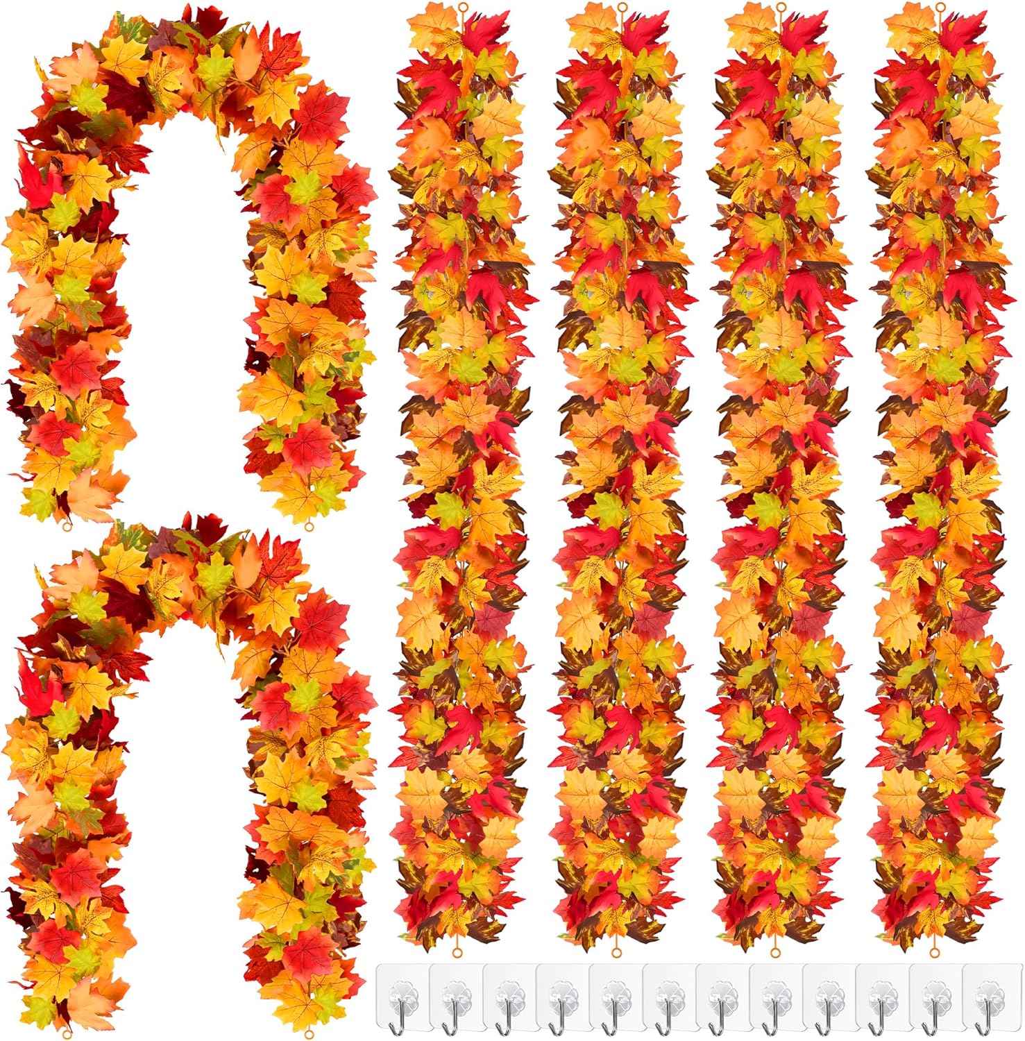 Fovths 16 Pack Fall Maple Leaves Garland Fall Decorations 5.8ft/Pc Artificial Fall Garland Colorful Autumn Hanging Vine for Thanksgiving Halloween Fireplace Indoor Outdoor Decor
