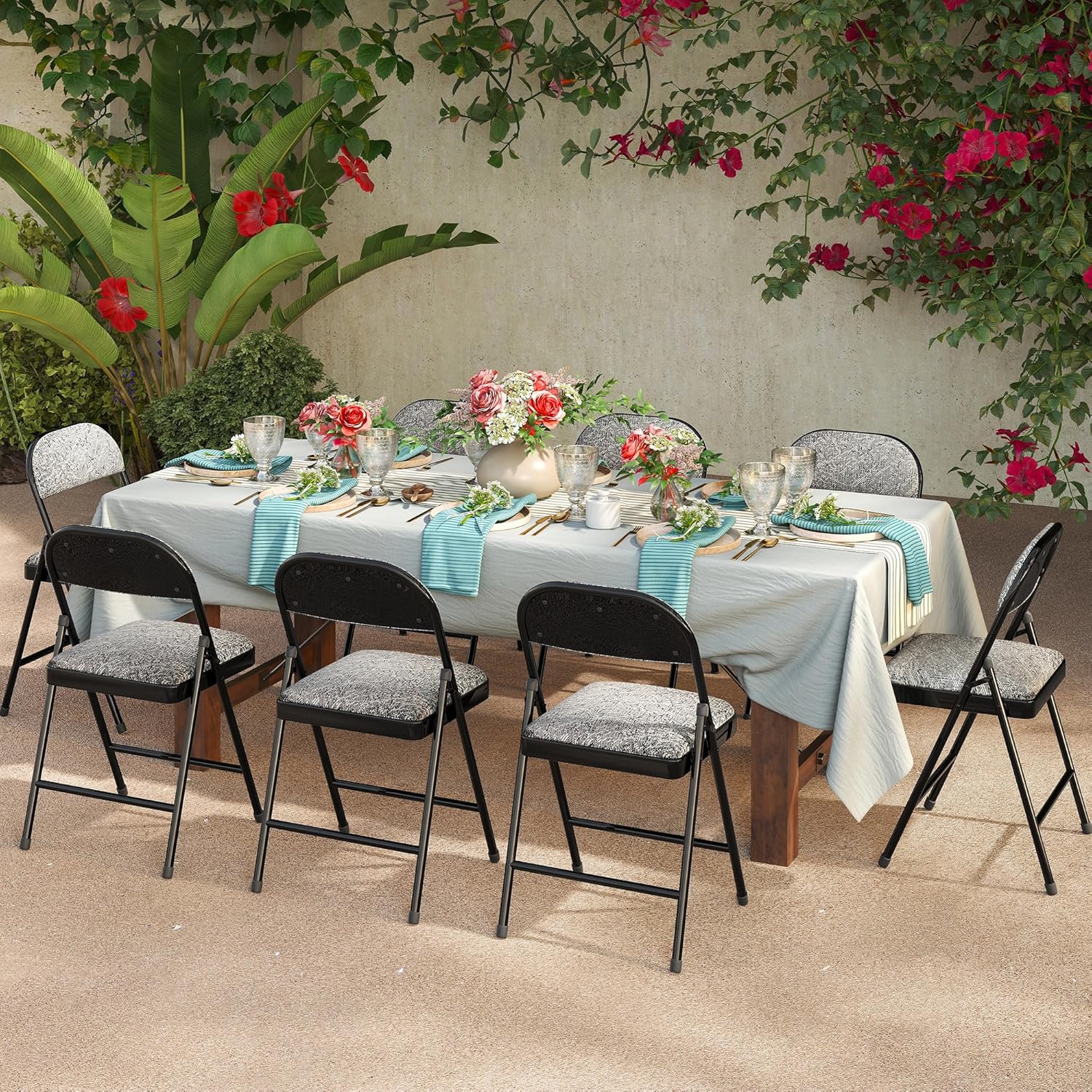 Real Relax 4 Pack Folding Chairs with Fabric Padded Cushion and Back, Comfortable Soft Fabric Cushion and Steel Frame Metal, Indoor Outdoor Seat for Office Events Wedding Party, 450LB(Fabric Gray)