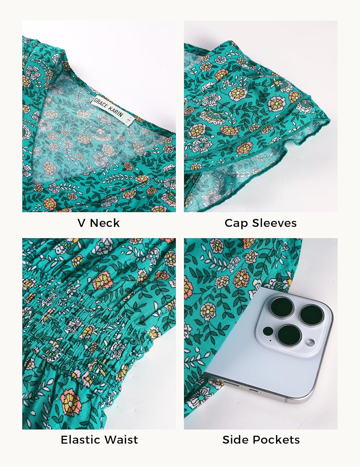 GRACE KARIN Women's 2026 Summer Floral Midi Dress,V Neck Ruffle Cap Sleeve Dresses,Flowy Wedding Vacation Beach Dresses - Image 4