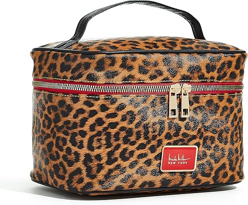 Nicole Miller Bolsa de maquillaje, bolsa de viaje y artículos de tocador, bolsa de cosméticos grande con cremallera, bolsillos y asas transparentes,