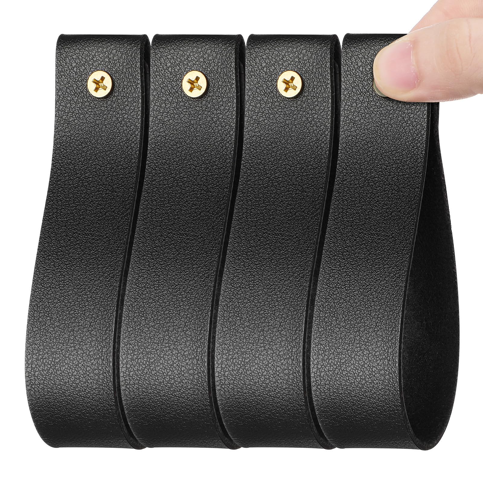 4 Pezzi Supporti per Bastoni Tende in Cuoio Nero, Stile Bohemien