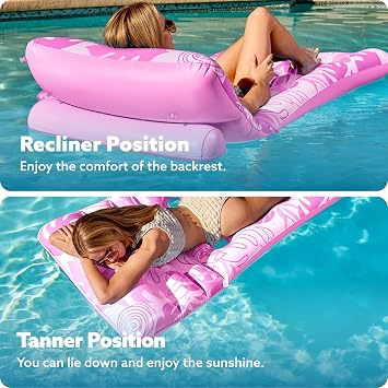 SLOOSH Water Pool Air Mattress for Adults Inflatable Pool Floats with Adjustable Backrest and Drink Holders Sunbathing Floats Floating Chair Pool Beach Lake Lounge