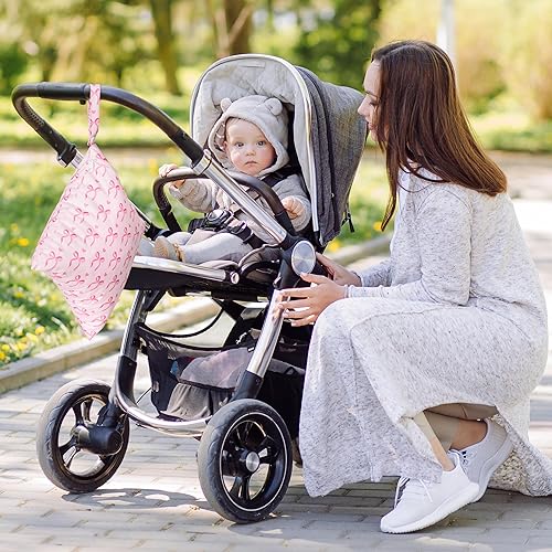 Miniatura 5 de R HORSE Bolsa de pañales impermeable para bebé, 5 unidades, con lazo rosa coqueta, bolsa para artículos de aseo y artículos de aseo con cremallera,