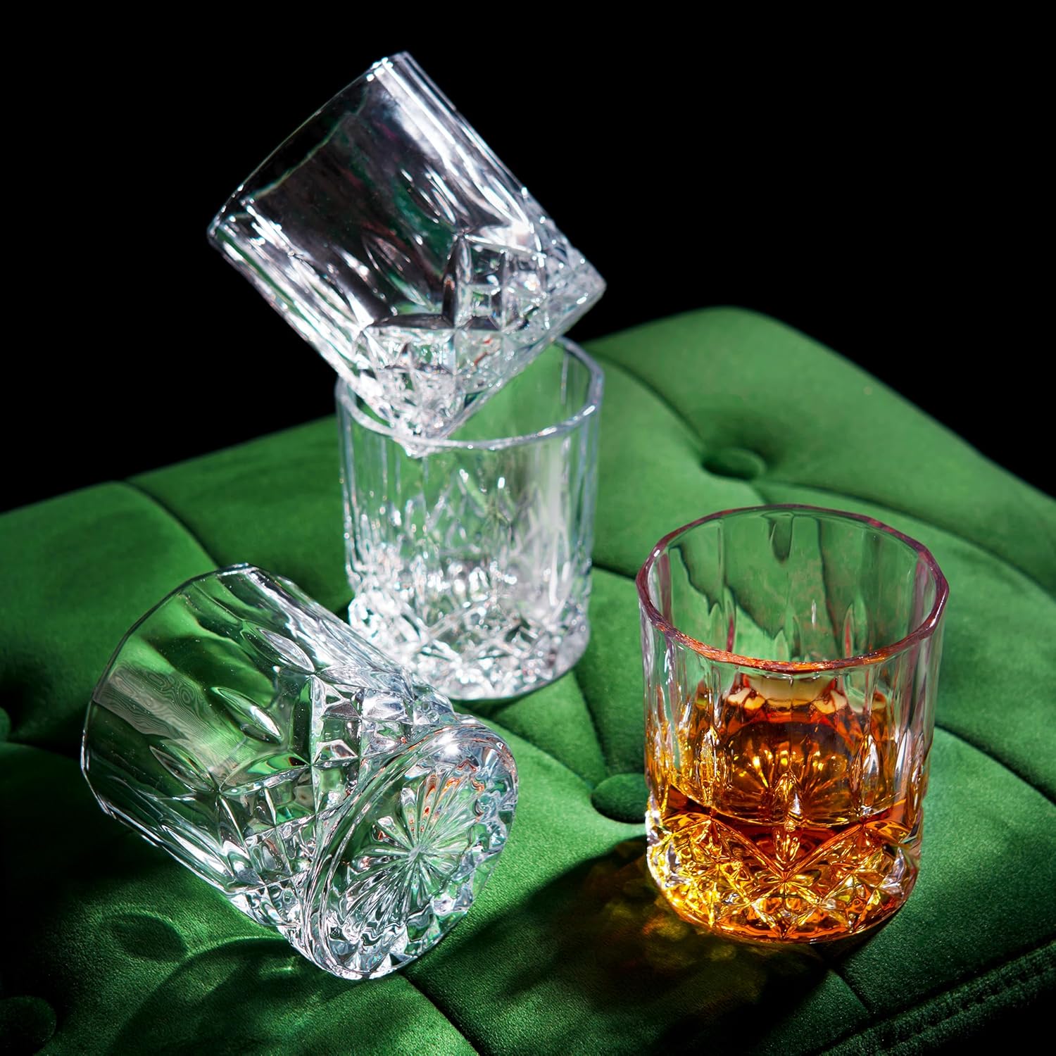 Viski Admiral Crystal Whiskey Tumbler Set, Classic Lowball Cocktail Glasses, Crystal Clear Drinking Glasses for Bourbon, Scotch, Spirits, Neat Pours, Gifts for Men, Home Bar, 10 oz, Set of 4