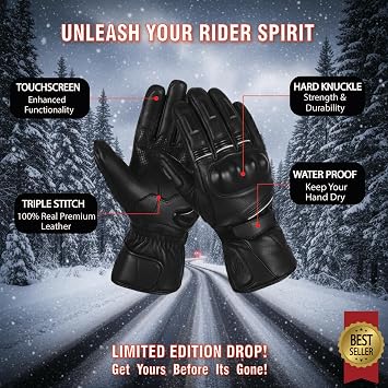 Premium Leather Winter Motorbike Gloves Waterproof Winter Motorcycle Gloves Windproof Touch Screen Warm Gloves Hard Knuckle