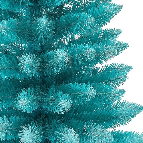 Vista 18 de Árbol azul de moda preiluminado de 3 pies, 97 puntas, 50 luces incandescentes transparentes UL, base de arpillera