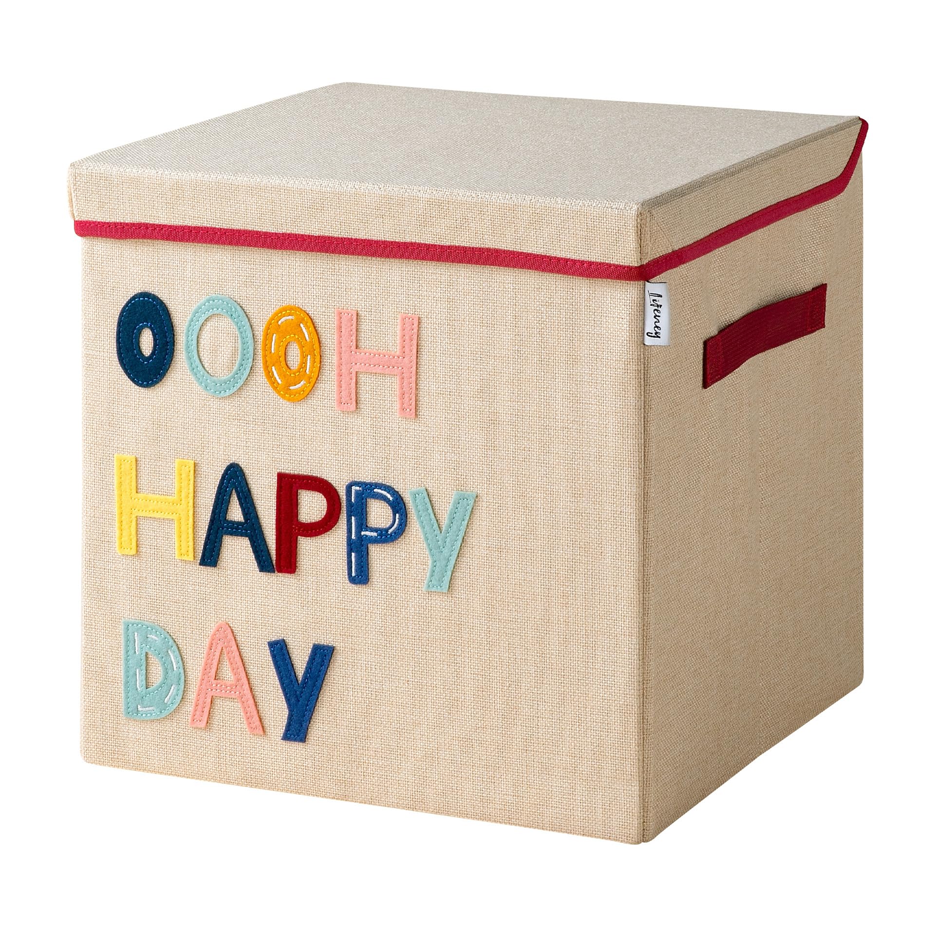 Scatola portaoggetti coperchio e Happy Day I scatola portagiochi con motivo adatto a ripiani cubici I scatola organizzatrice per la cameretta dei bambini I cesto portaoggetti per bambini