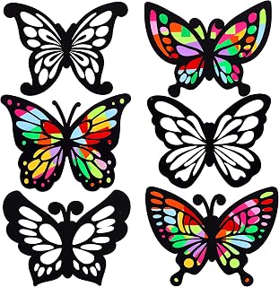 Outus Butterfly Stained Glass Effect Paper Butterfly Suncatcher, 6 Types for Window Art Classroom Art Craft Party Favor Travel Toy, 6.3 x 4.3 Inch with Colored Paper (12 Pieces)