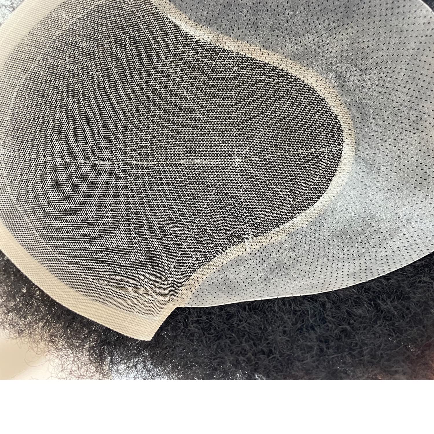 Afro Men Toupee for Black Man Curly African Toupee Human Hair Piece Lace Front With PU back #1 Jet Black Color