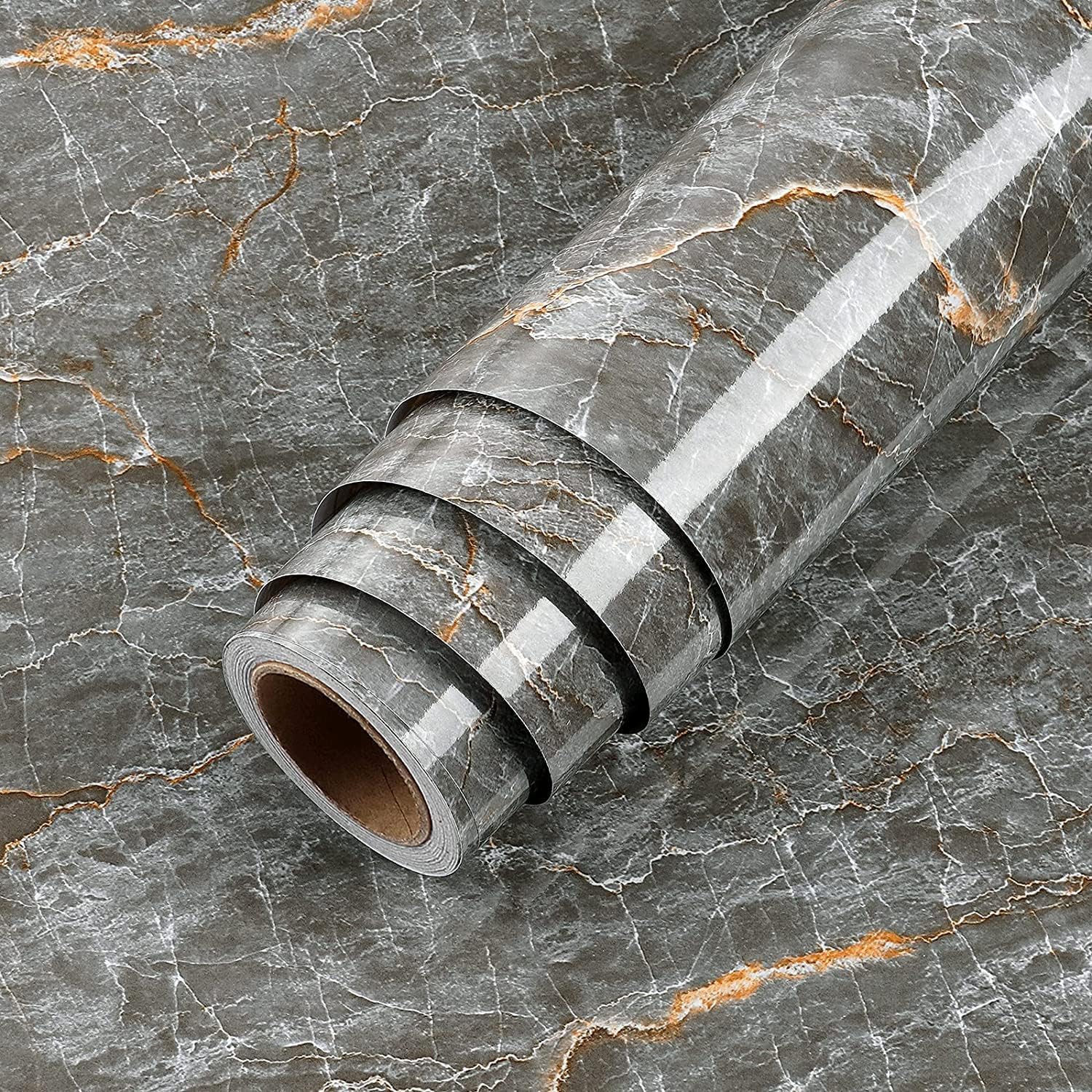 LACHEERY 15.8"x275" Thick Marble Countertop Peel and Stick Waterproof Contact Paper for Bathroom Kitchen Counter Contact Paper Marble Vinyl Wrap for Countertops Cabinets Glossy Blue Granite Wallpaper