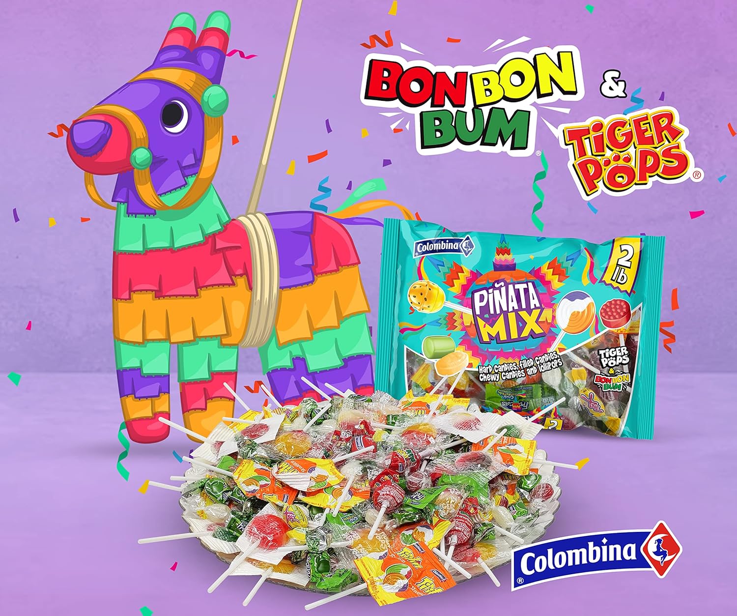 Colombina Pinata Mix 2 lb – Assorted Candy Variety Pack - Pinata Halloween Stuffers and Party Bag Treats with Hard, Filled, and Chewy Candies Plus Lollipop (2 Pack)