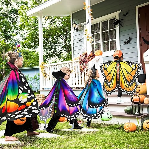 Vista 4 de LYL. Ling Alas de mariposa para niñas, disfraz de mariposa azul morado, chal de alas de hada, disfraces de Halloween para niños
