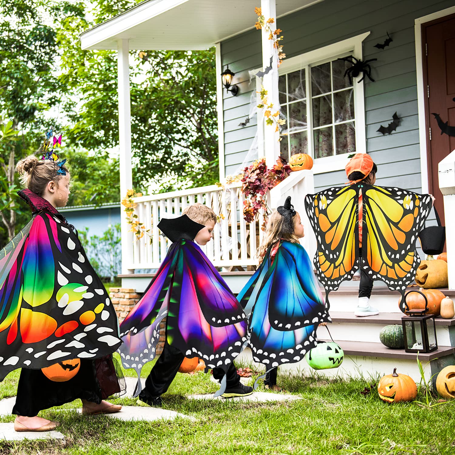plainshe Alas de mariposa para niñas, disfraz de mariposa para Halloween, alas de hadas para niños, juego de 3 capas de mariposa