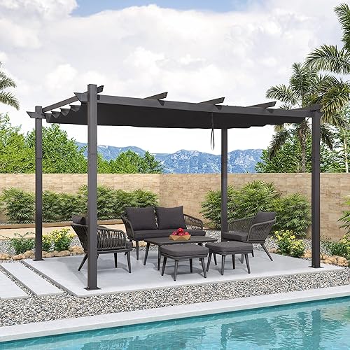 Miniatura 159 de PURPLE LEAF - Pérgola/kiosco retráctil de metal de 10 x 12 pies con toldo para exteriores, patio, jardín, porche, playa, pabellón estilo enrejado