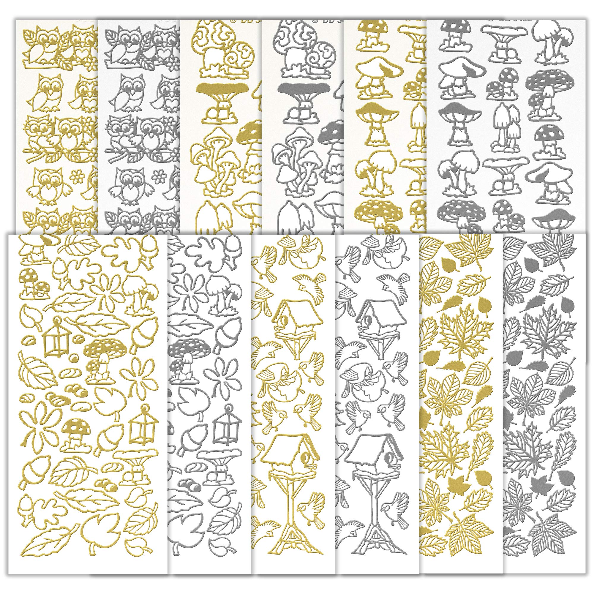 Peel Off Stickers Autumn Design – Multi-Colour Craft Stickers for Card Making, Scrapbooking, Papercrafts, DIY Projects & Decorative Labels - 12 Sheets, One Size