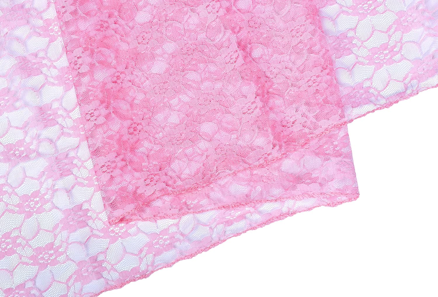 VDS 5 Yards Continuous, 56" Width, Pink Lace Fabric for Wedding Party Decoration Floral Pattern Raschel Vintage Lace Trim Bridal Dress DIY Crafts Art Costume Sewing Backdrop Arch Table Drape