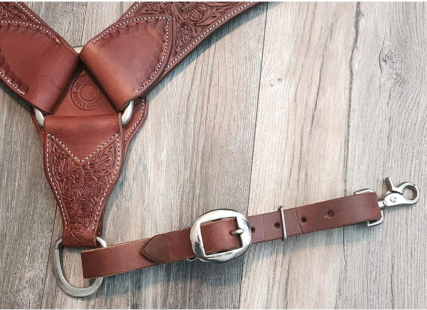 New Western Brown Color Tooled Leather Roping Breast Collar with Tooling