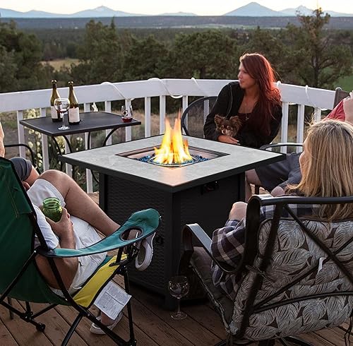Miniatura 2 de Yaheetech Fogata de propano de 30 pulgadas para fogata de gas exterior mesa cuadrada de gas de 50000 BTU con mesa de cerámica y vidrio de fuego azul