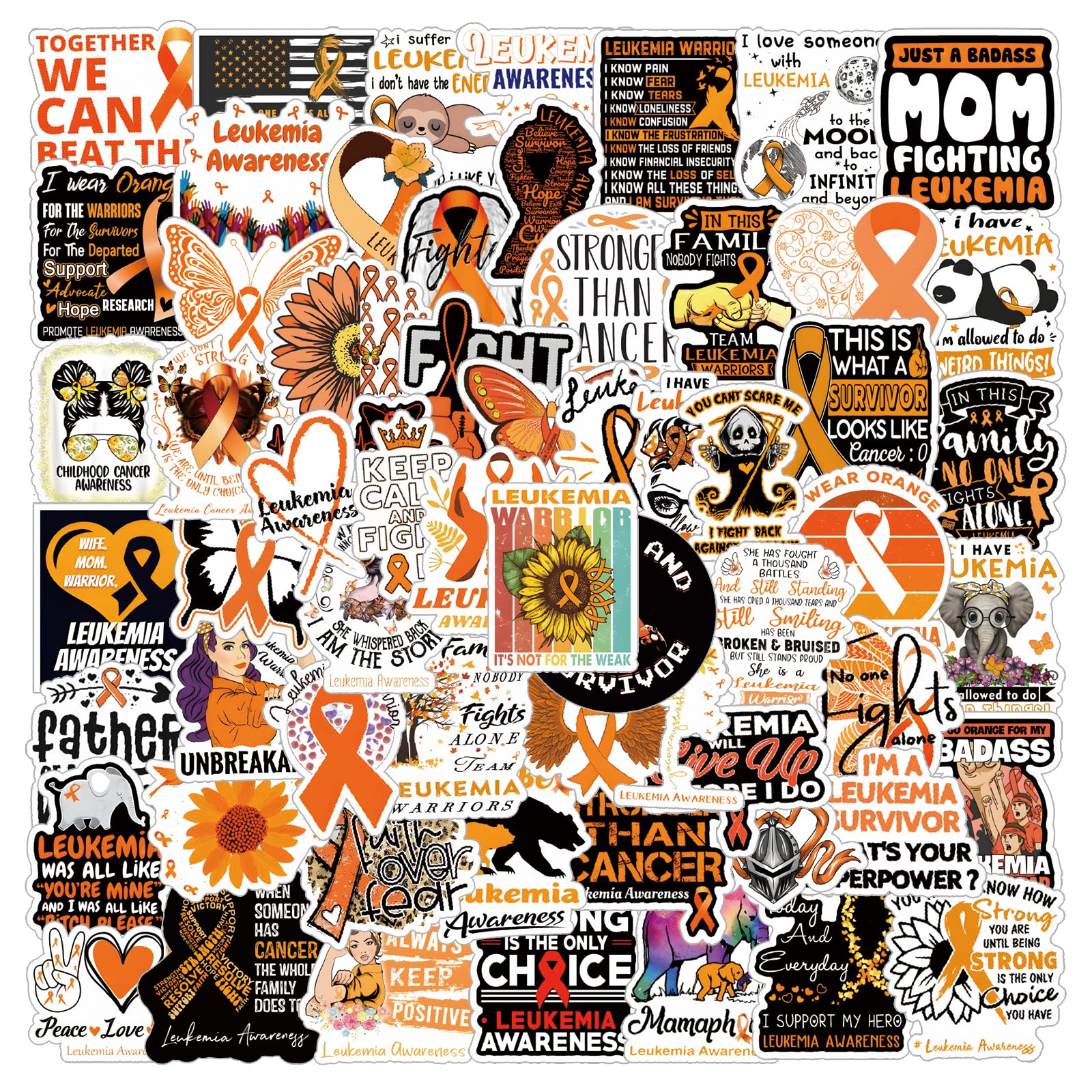 63 PCS Leukemia Cancer Awareness Aesthetic Vinyl Colorful Waterproof Stickers for Water Bottle Laptop Bumper Car Guitar for Birthday Party Christmas