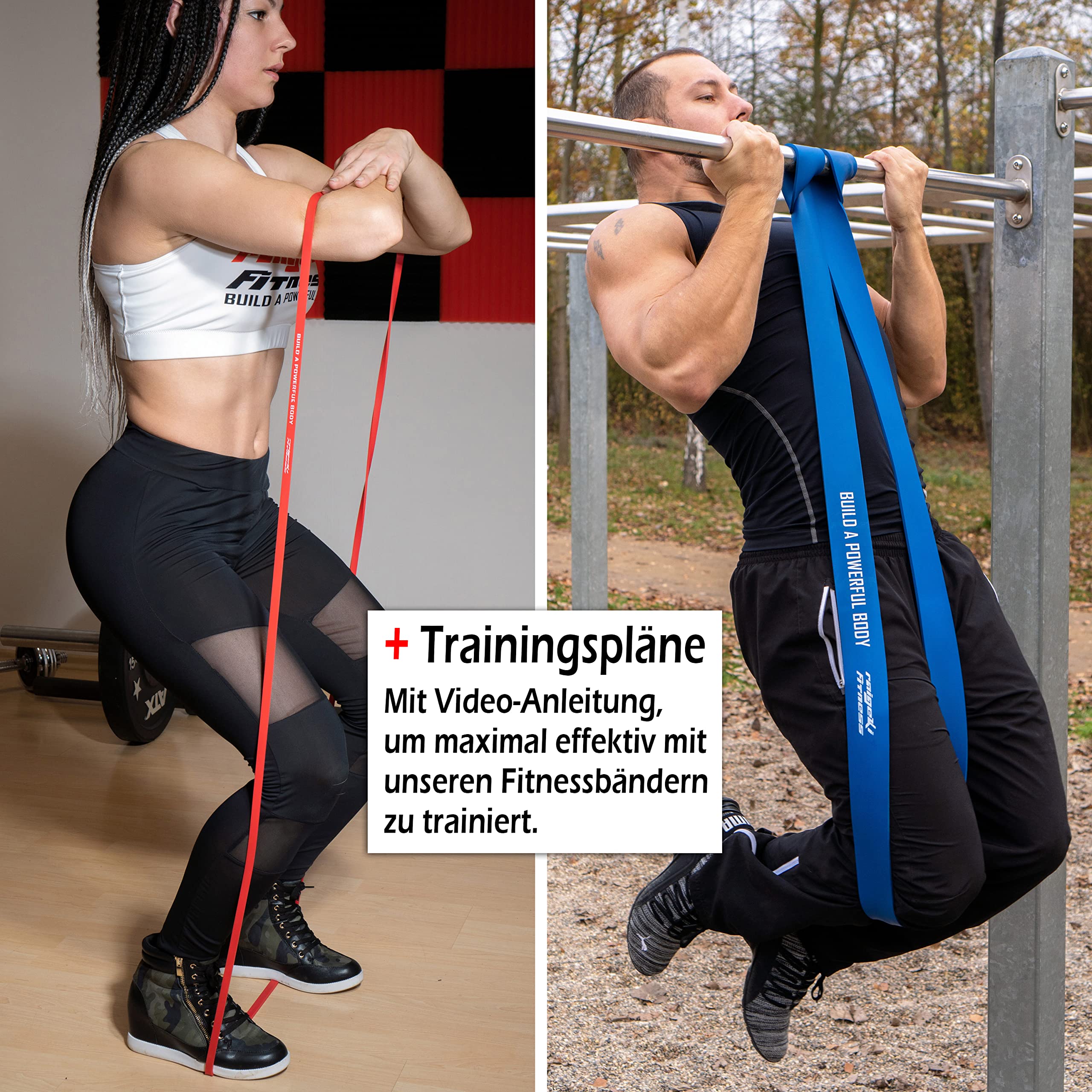 Raigeki Fasce elastiche per resistenza fitness (+ piani di allenamento) [individualmente e insieme] Bande di resistenza lunghe fasce fitness per sport di forza - Fascia fitness