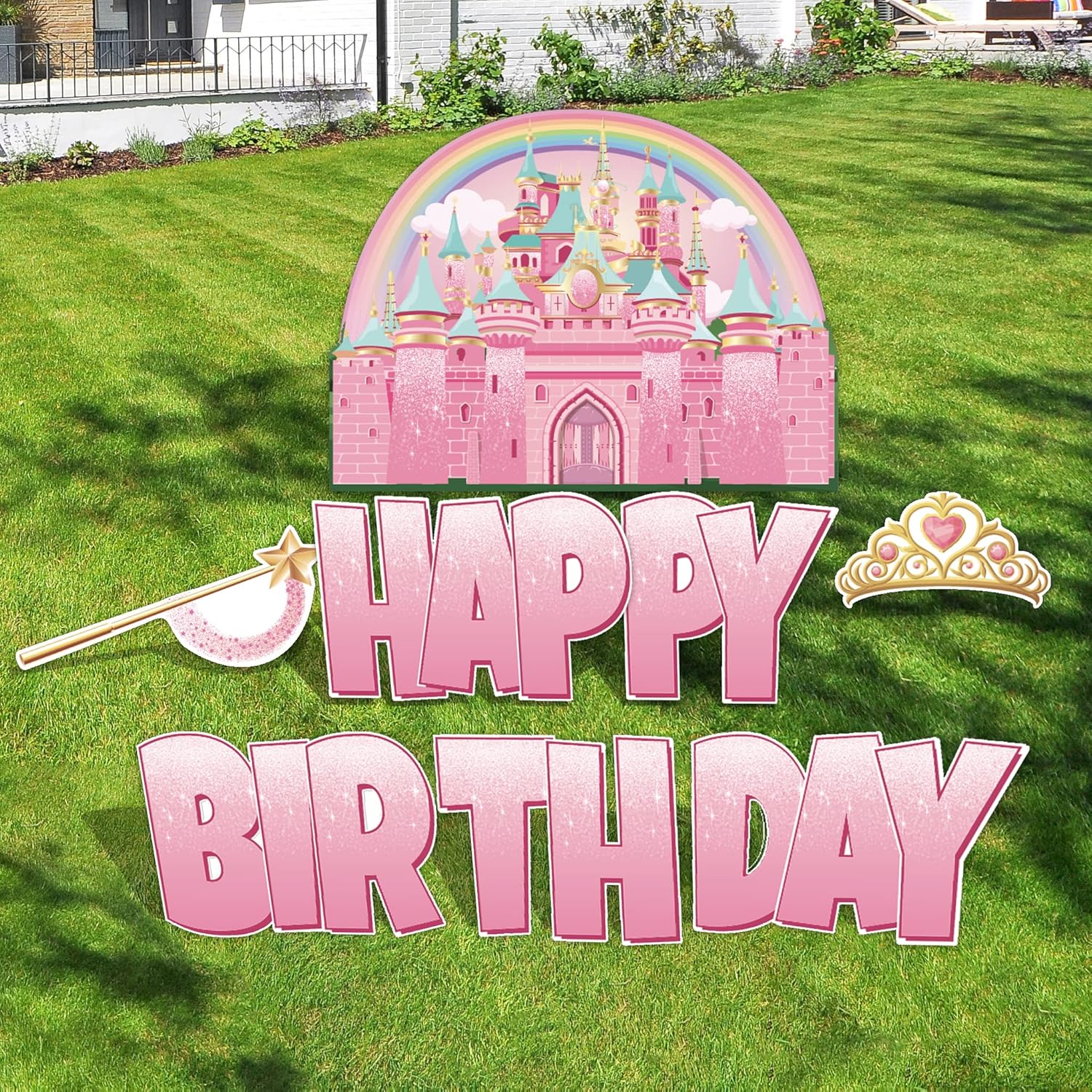 VictoryStore Princess Birthday Yard Signs Quick Set, 36x48 Inches Princess Castle, Pink Princess Birthday Yard Cards (Stock)