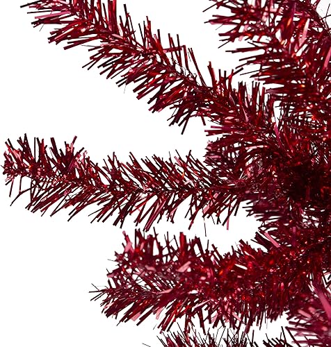 Miniatura 2 de Northlight Árbol de Navidad artificial de oropel rojo metálico de 6 pies, sin iluminación