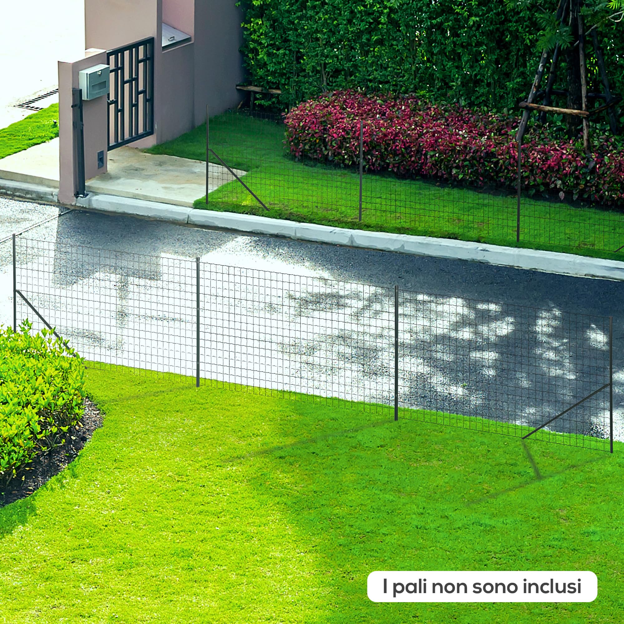 Outsunny Rete di Recinzione 25x1.7m in Acciaio Plastificata per Giardini e Spazi Esterni, Rotolo da 25m e Altezza 1.7m, per Giardino e Pollame, Verde