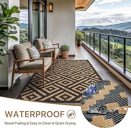 Miniatura 2 de GENIMO - Tapete de exterior para patio, 9 x 12 pies, impermeable, reversible, de plástico, grande, para campamento, caravana, terraza, porche,