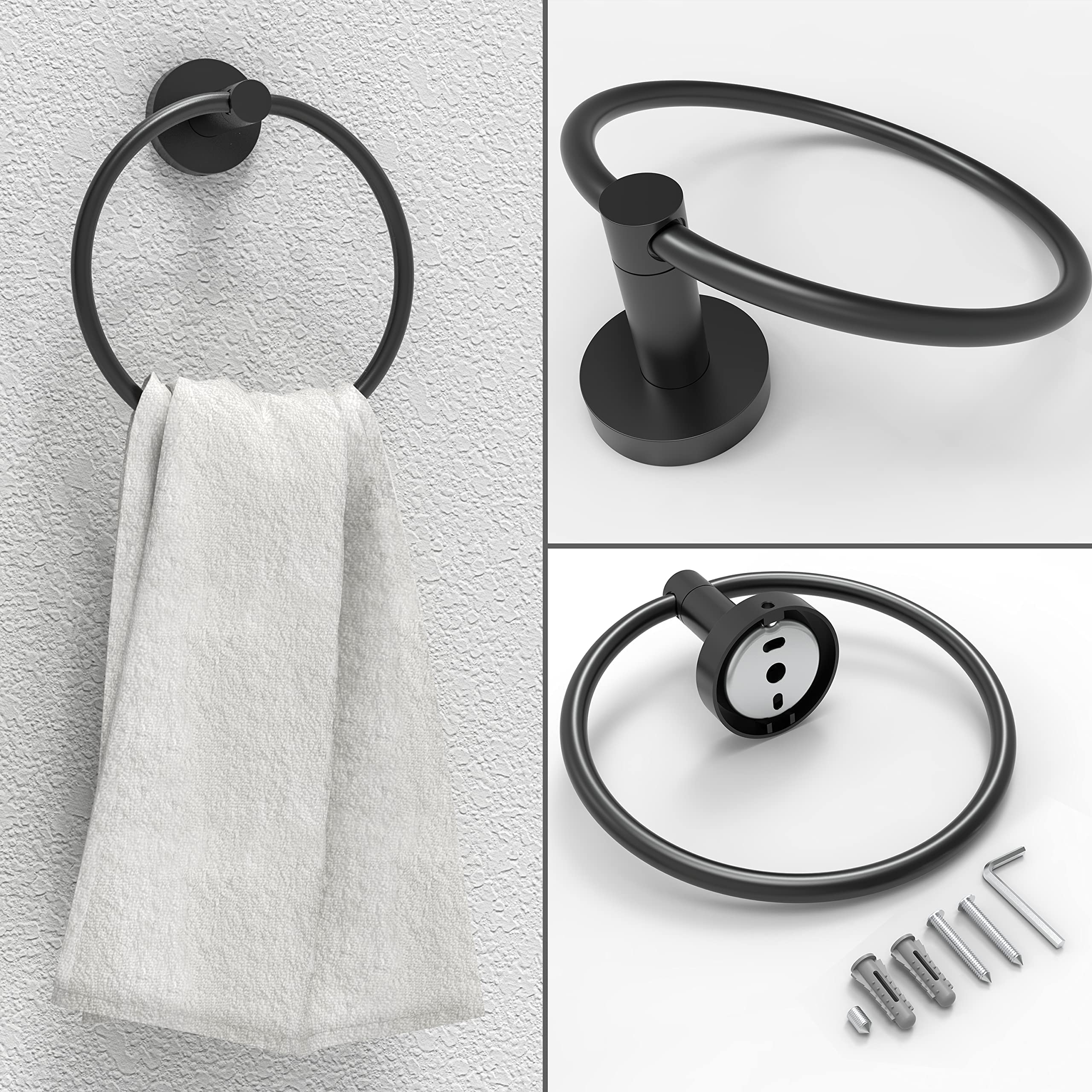 RARXTR Matte Black Toilet Paper Holder & Towel Ring SUS304 Stainless Steel 2pc Bathroom Hardware Set with Double Post Pivoting Toilet Paper Roll Holder Wall Mount & Bathroom Towel Holder Set — Amazon image 5