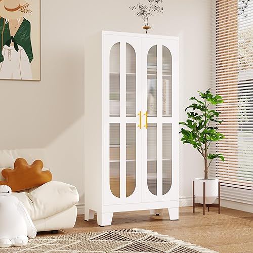 Miniatura 40 de Gabinete de almacenamiento de despensa negro de 61 pulgadas, armario de despensa de cocina con puertas y estantes de vidrio acrílico, con pie de